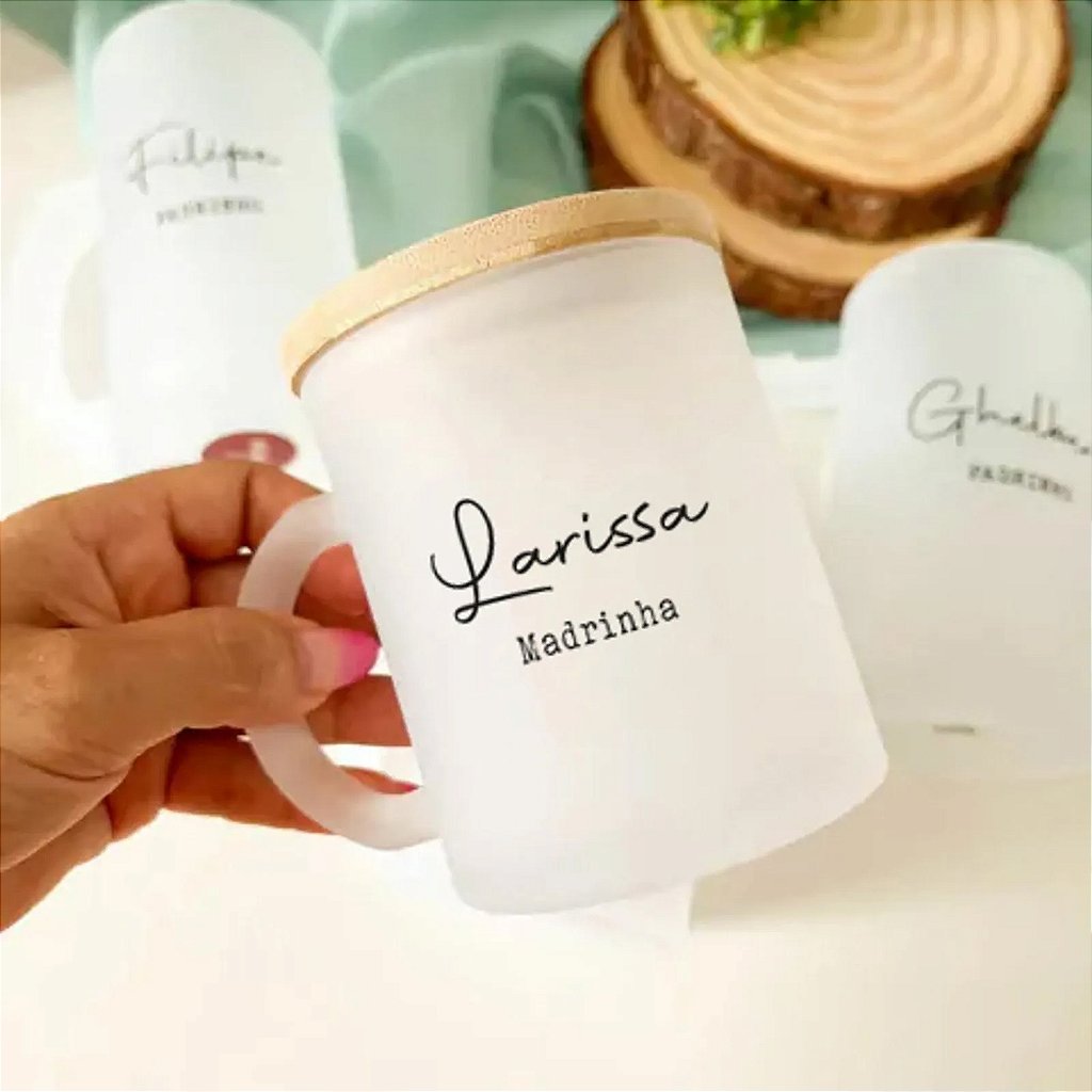 Caneca de vidro fosca com tampa de bambu