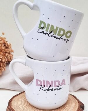 Par Caneca Alça Coração 3d para Padrinhos de Batismo