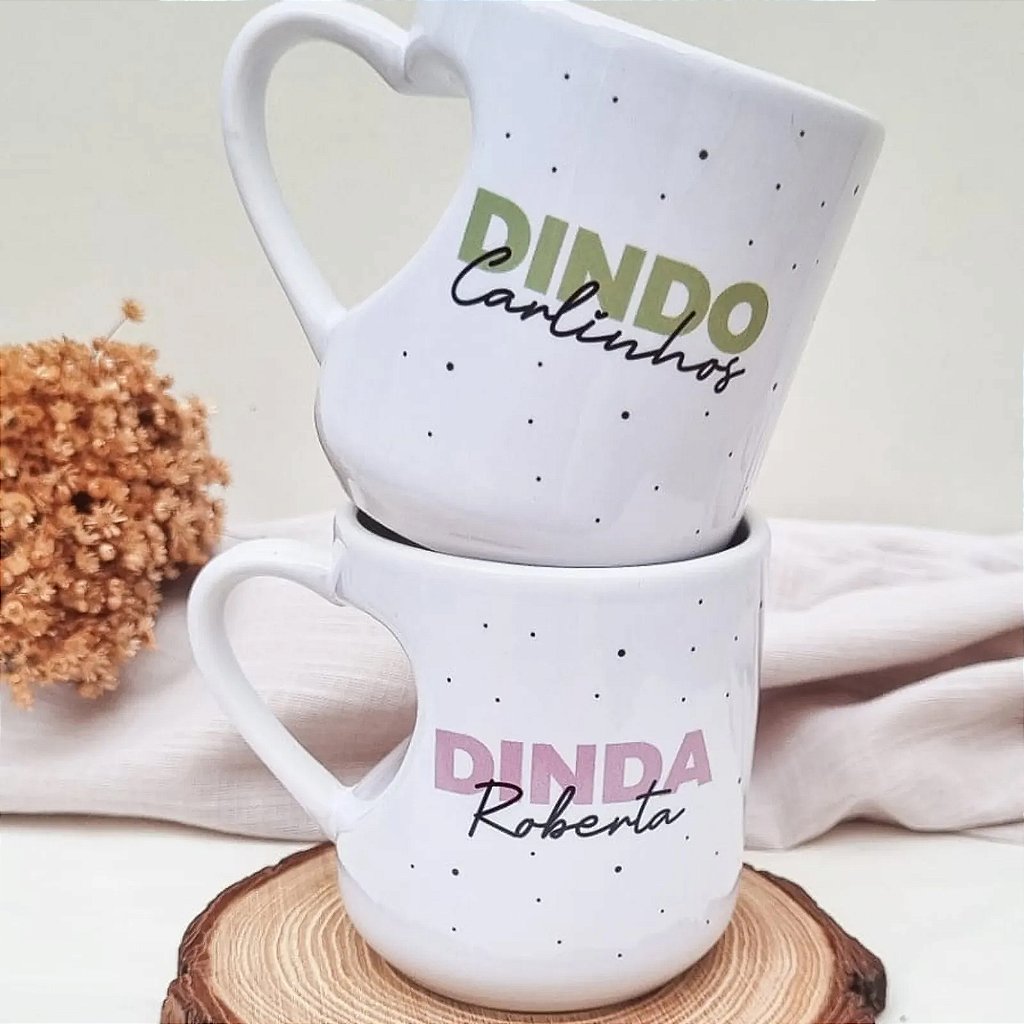Par Caneca Alça Coração 3d para Padrinhos de Batismo