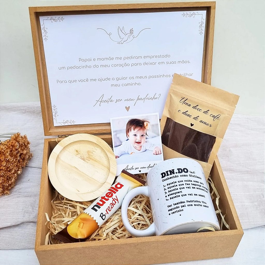Caixa Convite/Agradecimento Padrinhos Batismo - Caneca