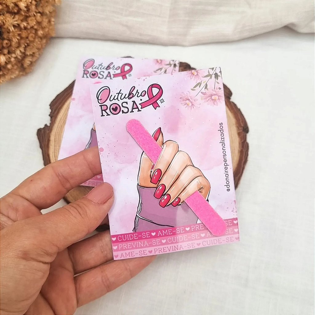 Card com mini lixa Outubro Rosa