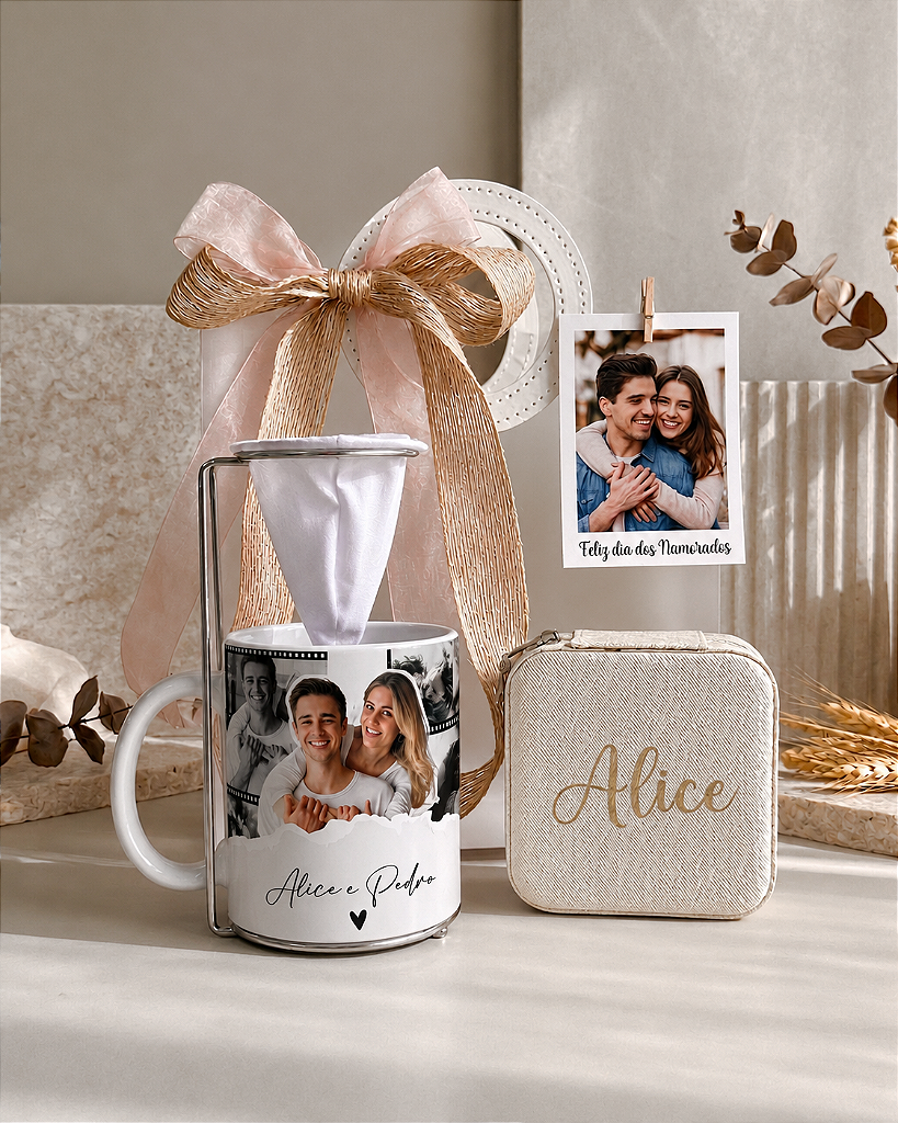 Sacola com caneca e porta jóias personalizado