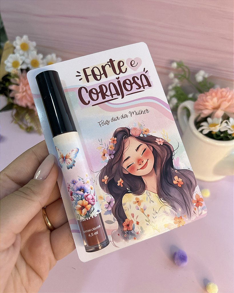 Card com brilho labial ou batom Dia das Mulheres