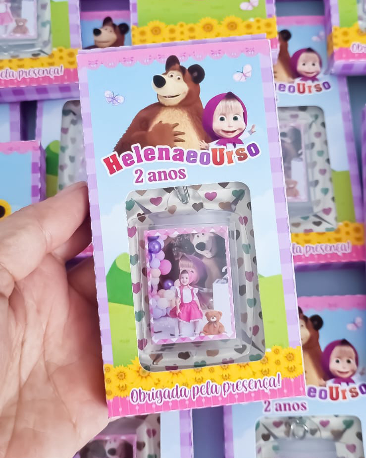 Caixinha com Chaveiro personalizado Masha e o Urso